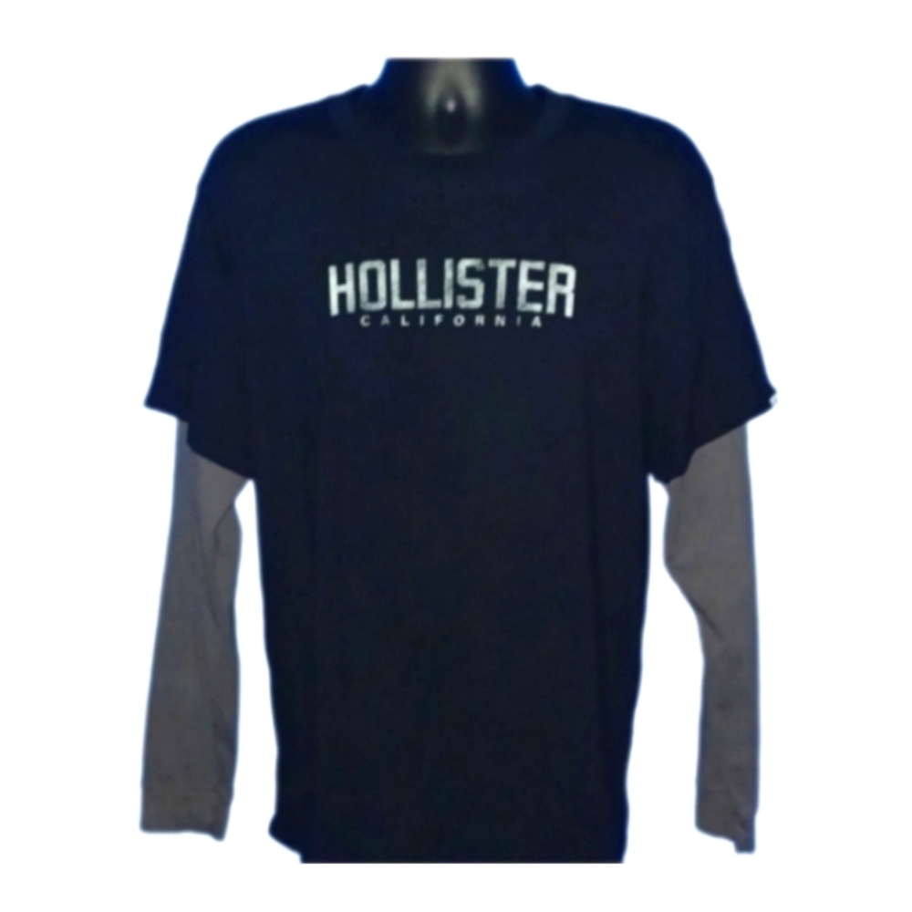 (3/$25) Hollister Black T-shirt w/ Grey Undersleeves - Picture 3 of 5
